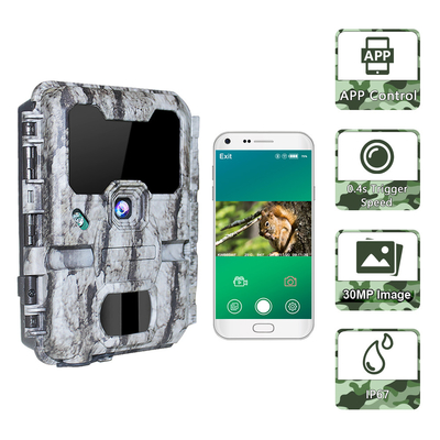 مقاوم للماء IP67 30MP 1080p Wifi Hunting Trail Camera 0.25s سرعة الزناد