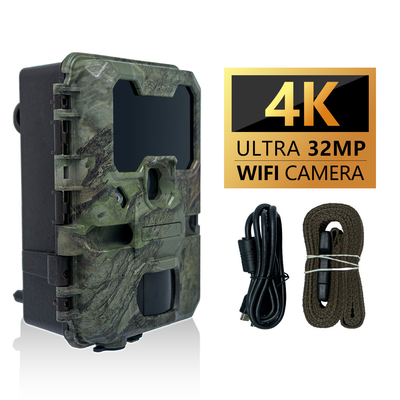 KW866 WIFI طريق الصيد للحياة البرية الكاميرا مقاومة للماء IP67 OEM / ODM 512GB تخزين بطاقة ذاكرة SD 32MP 4K سهلة الاستخدام