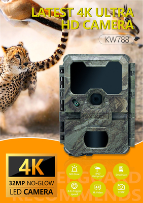 KW788 كاميرا الصيد كاميرا مضادة للماء 0.1s تشغيل 4K 32MP رؤية ليلية كاميرا تحت الحمراء مضادة للماء