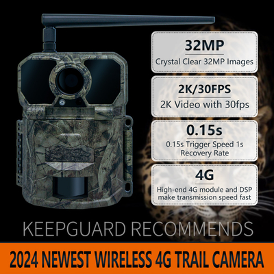 2024 أحدث كاميرا تجريبية لاسلكية 4G KW896 30MP 0.15s سرعة الزناد 100ft نطاق ليلي