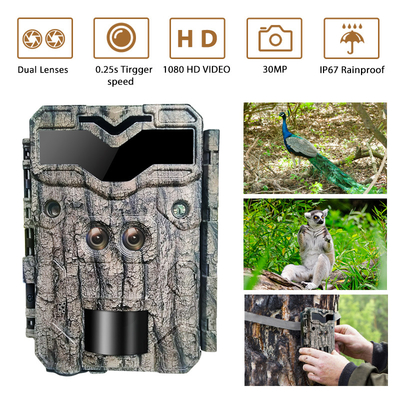 عدسة مزدوجة KW698A1080P 30MP مقاومة للماء IP67 حتى 512GB رؤية ليلية 0.25s سرعة الزناد لصيد الغزلان